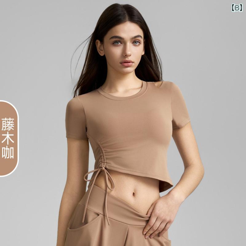 女性 トップス ヨガウェア フィットネスウェア 運動Tシャツ 固定カップ ブラトップ...