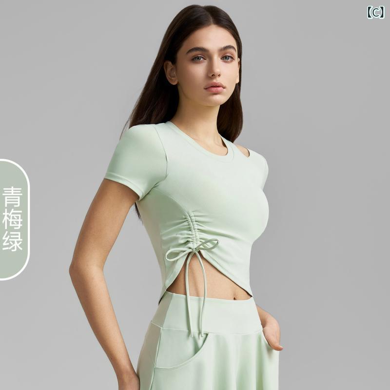女性 トップス ヨガウェア フィットネスウェア 運動Tシャツ 固定カップ ブラトップ...