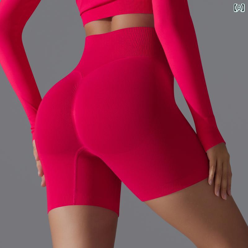 レディース ハイウエスト ニット レギンス ヨガパンツ ショート 引き締め ヒップアップ 無縫 タイトフィット 女性用 運動 フィットネス ランニング 収腹 ニット素材 ナイロン スパンデックス ストレッチ 通年 赤 黒 紫 緑 グレー ブルー 夏 冬