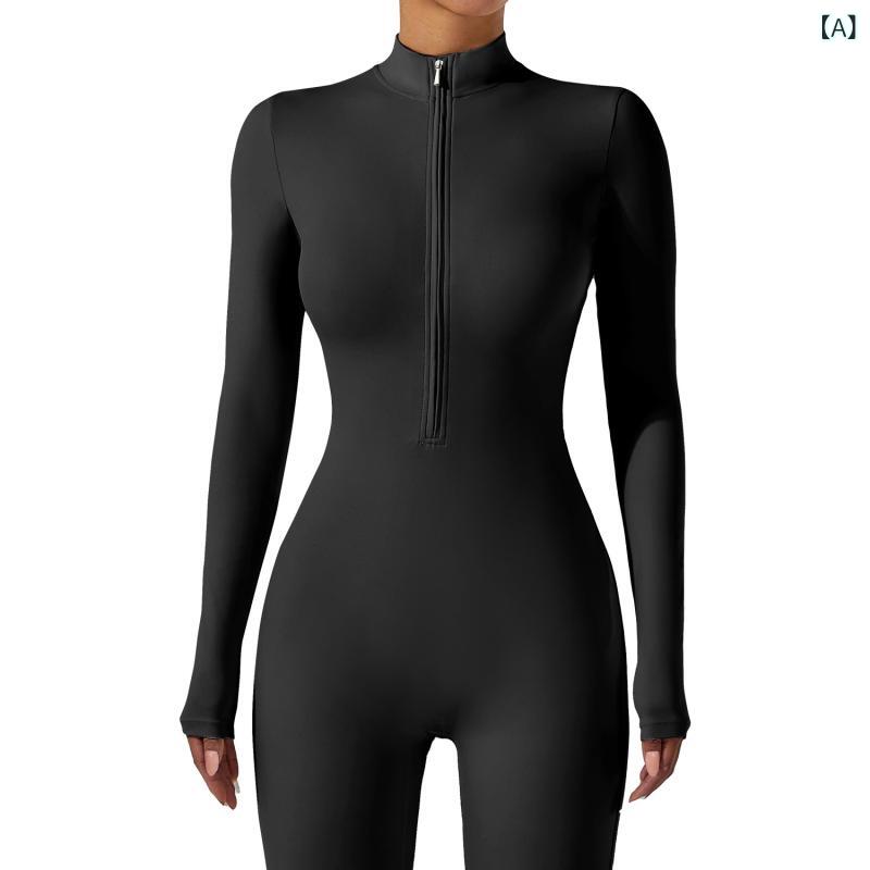 Tops - レディース ヨガ 連体服 トップス 長袖 ジップ タイト 裸感 ストレッチ 加氷 保暖 接触冷感 吸湿速乾 通気性 化繊混紡 ナイロン ブラック 秋冬 ランニング ジョギング フィットネス ジム トレーニング サイクリング ダンス 屋外 運動 女性用 青