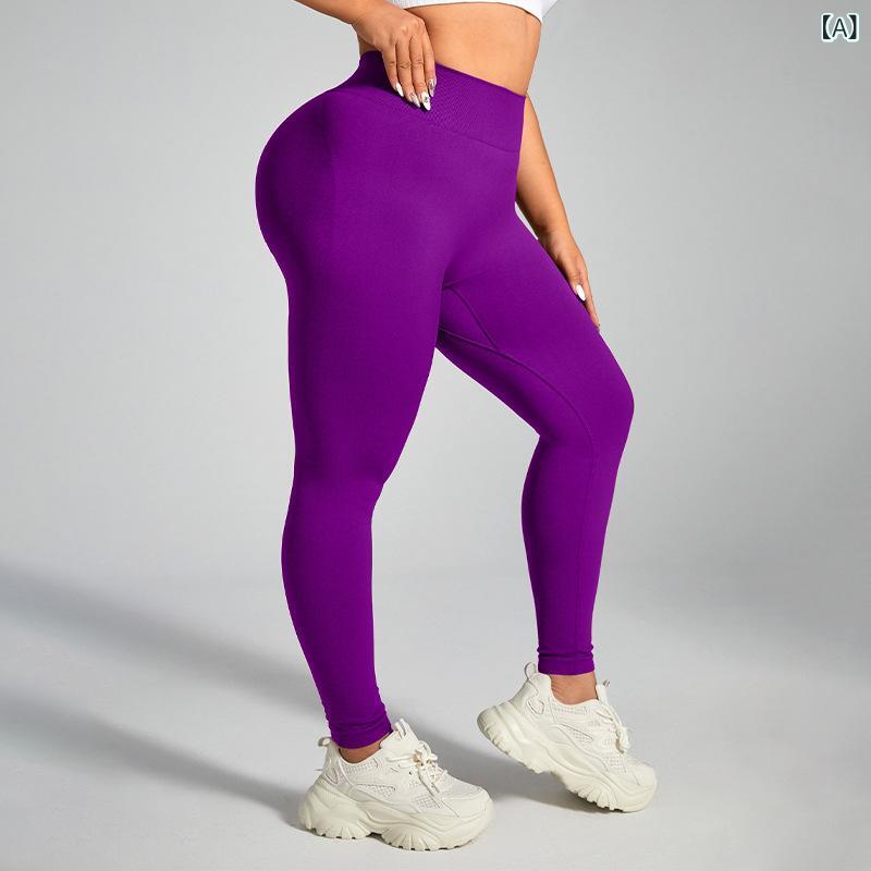 Ladies Wear - レギンス 女性用 大きいサイズ 紫色 ヒップアップ 速乾 通気性 高弾性 ナイロン アウトドア フィットネス タイト ロング丈 伸縮性 春夏 運動 普段使い