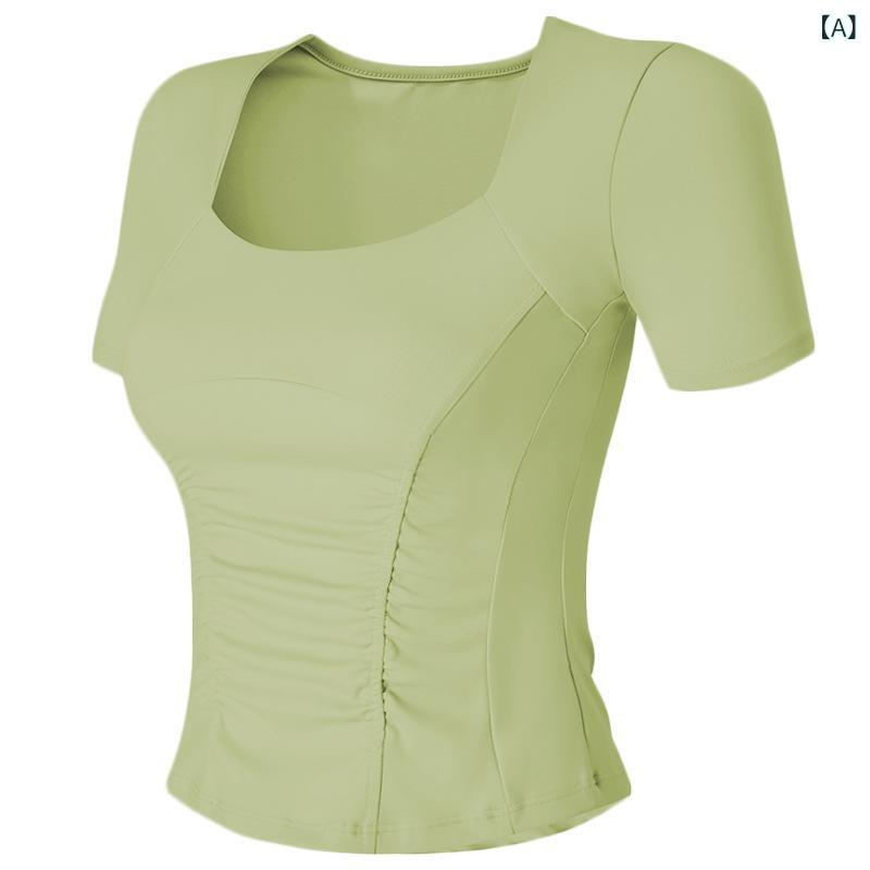 Tops - 女性 ヨガトップス メンズ ショートスリーブ タイトフィット スリム 運動 トップス 弾力 透気 ランニング トレーニング Tシャツ 胸パッド 切り替え 化繊混紡 ニットロン 抹茶グリーン ホワイト ブラック ベージュ 夏 春夏 秋 フィットネス ボディ
