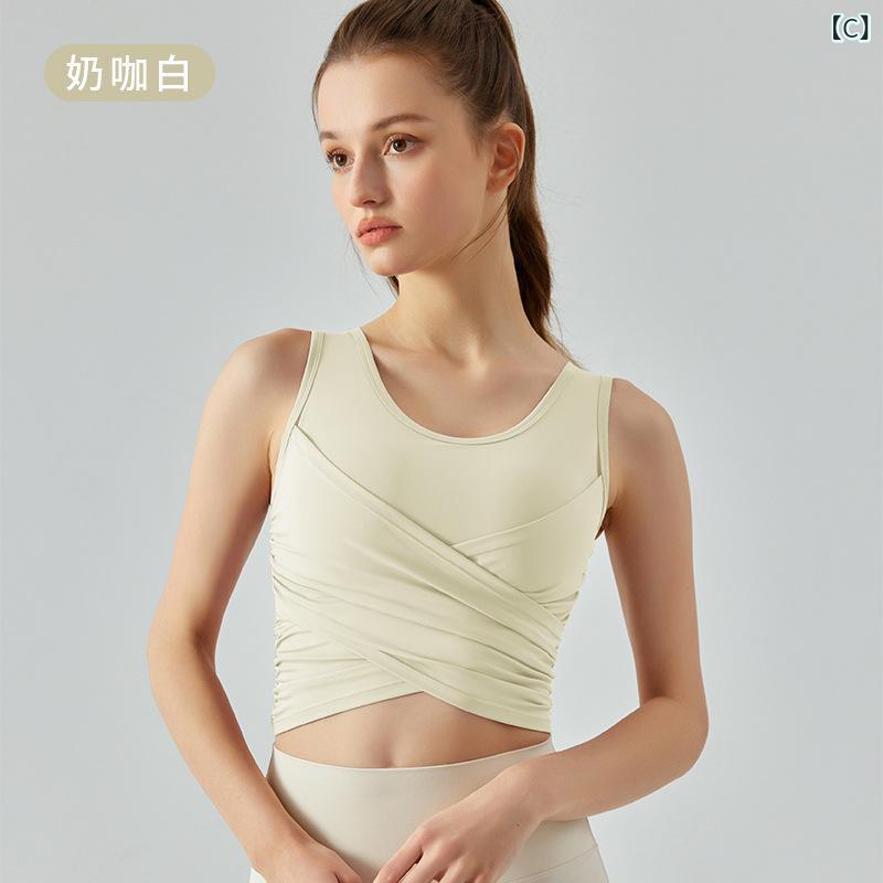 レディース スポーツ 背心 トップス ヨガ ウェア フィットネス クロス プリーツ 切...