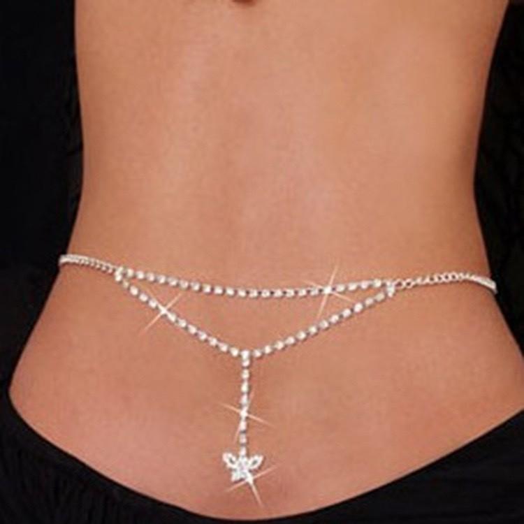 Rhinestone - 腰チェーン 女性用 かわいい セクシー 腰飾り 合金 ジルコニア 蝶々 デザイン 金色 銀色 フラッシュ 輝き 合金加工 街着 ビーチ アクセサリー ボディチェーン ウエストチェーン ファッション ボヘミアン 夏 春夏