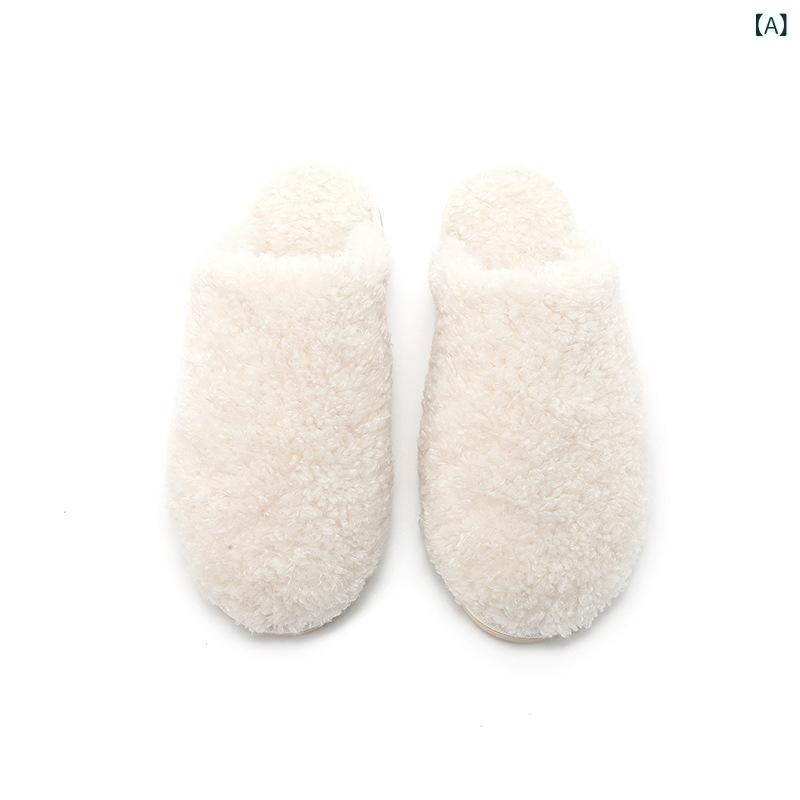 Rakuten - ルームスリッパ 女性用 厚底 防滑 防水 羊毛風 室内履き 秋冬 暖かみ 日系 シンプル 純色 セットトゥ スエード ゴム底 クッション性 ホワイト 普段使い 厚み 柔らか素材