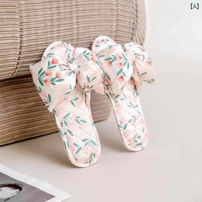 Other - 女性用 春夏 室内 スリッパ かわいい 刺繍 花柄 蝶結 セットトゥ 露趾 女性用 透気 防水 防滑 耐摩耗 吸汗 普通厚 甘め 家居 スタイル フラット 底 TPR ソール 接触冷感 軽量 通年 室内履き ピンク系 カラー 再生繊維 素材