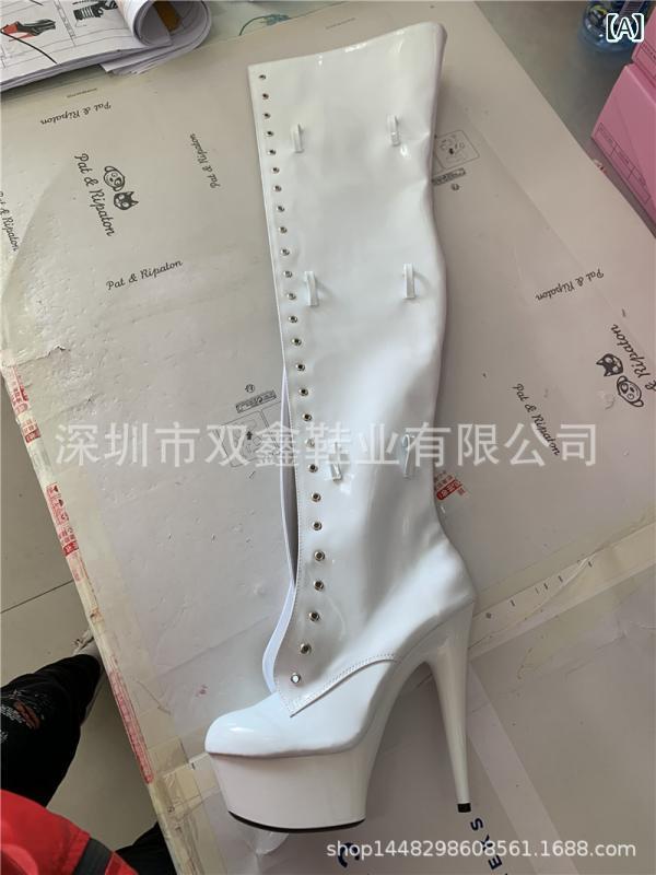 ロングブーツ 女性用 過膝 細ヒール 漆皮 伸縮性 前系带 金属 翻边 ステッチ ランニング 防水台 革切り替え バックル 丸トゥ 秋冬 春 純色 白色 赤 紫 ブラック 杏色 EVAインソール PU筒 コットン内張り 伸縮素材 ラッキーアイテム カジュ