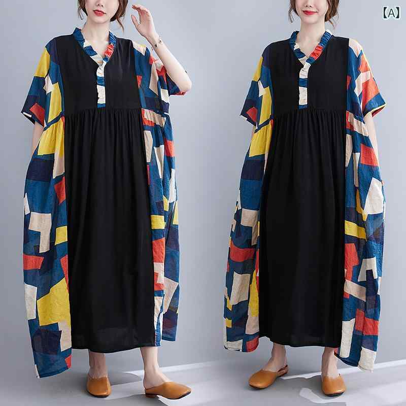 Rakuten - ワンピース レディース 長袖 ロング スカート ブラック 麻素材 接触冷感 切り替えデザイン 木耳花辺 フリル袖 高領 ゆったりシルエット ビッグシルエット 街頭風 ストリートファッション カジュアル 普段使い 通勤対応 軽量 伸縮性 吸湿速乾 春夏 秋