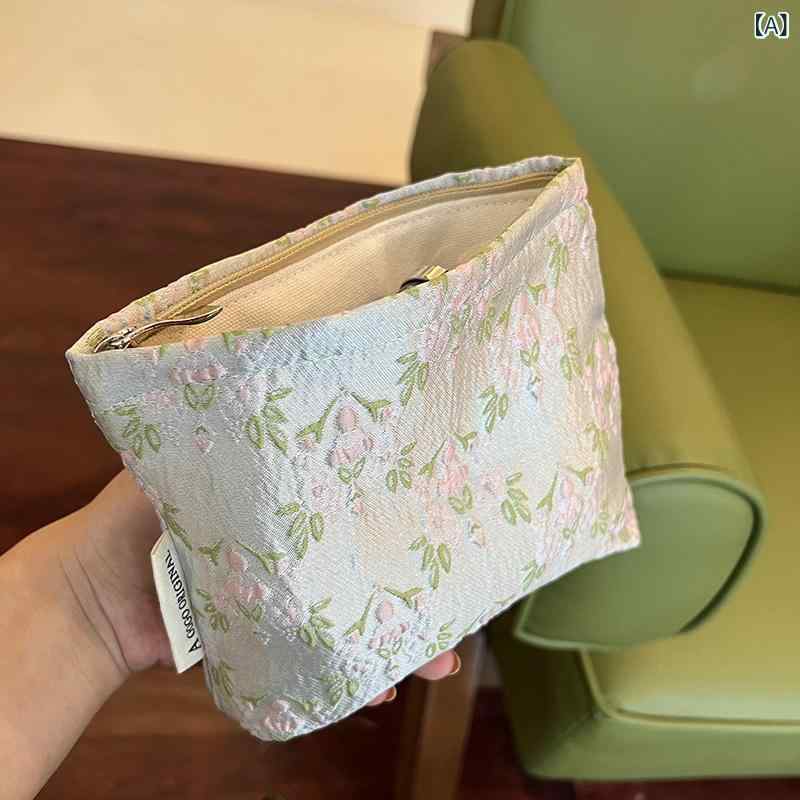Rakuten - メイクポーチ レディース 小型 緑 花柄 花卉 碎花 涤纶 帆布 収納 口紅 補妝 洗漱 便携 通勤 普段使い 軽量 コンパクト 秋 秋冬 カジュアル 日常 花朵 文艺