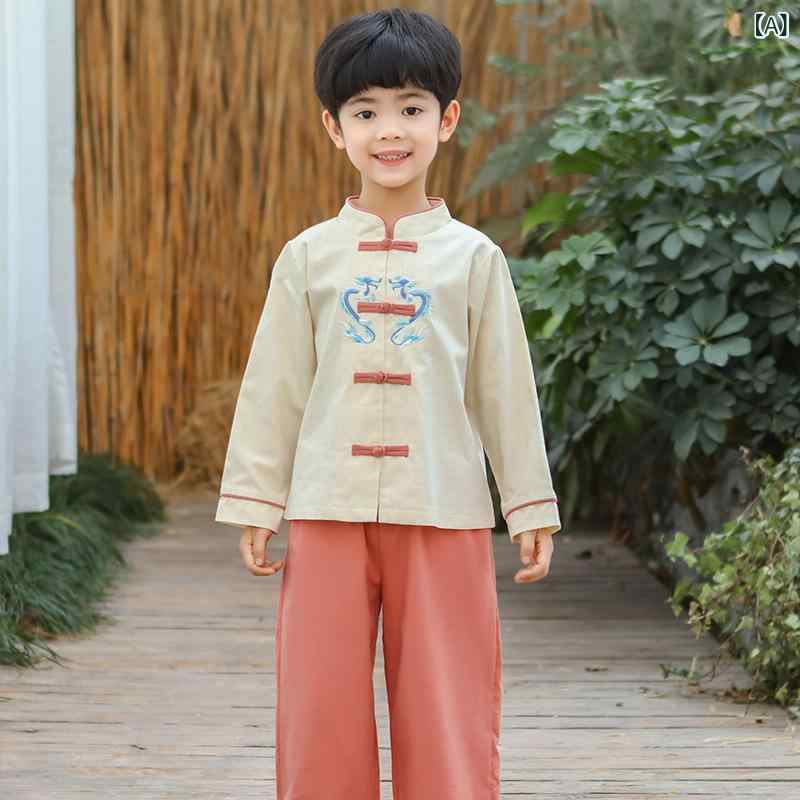 ・カテゴリ: 子供用唐装・民族衣装・スタイル: エスニック、可愛い・主な素材: 綿 90%・厚さ: 普通・デザイン: 動物、セットアップ、カーディガン、プリンセス、トレンド・性別: 女子・カラー展開: 杏色龍鳳長袖男児セット、杏色龍鳳長袖女児セット、ブルー龍鳳長袖男児セット、ブルー龍鳳長袖女児セット、杏色龍鳳半袖男児セット、杏色龍鳳半袖女児セット、ブルー龍鳳半袖男児セット、ブルー龍鳳半袖女児セット・サイズ展開: 身長90cm、100cm、110cm、120cm、130cm、140cm、150cm、160cm・対象年齢: 3〜8歳（身長100〜140cm）