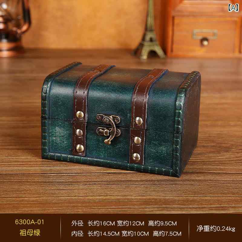 Ornaments - 木製収納ボックス 欧風レトロ 首飾り収納 木質 合金 蓋付き 中型 北欧 純色 祖母緑 グレー 黄色 赤 ヴィンテージ キッチン テーブル 陽台 ベッド下 収納棚 引き出し クローゼット コード整理 耳機線 電線 整理収納 ハンドメイド
