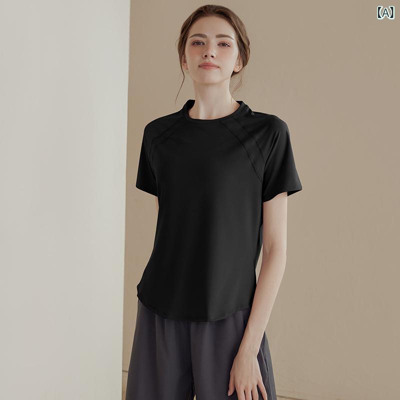 Ladies Wear - 女性 トップス ゆったり 短袖 Tシャツ 速乾 透気性 接触冷感 ブラック ブルー 紫 グレー グリーン ヨガウェア ランニング フィットネス 夏 春夏 ポリエステル 混紡 軽量 吸湿速乾 スリム効果 日常使い アウトドア