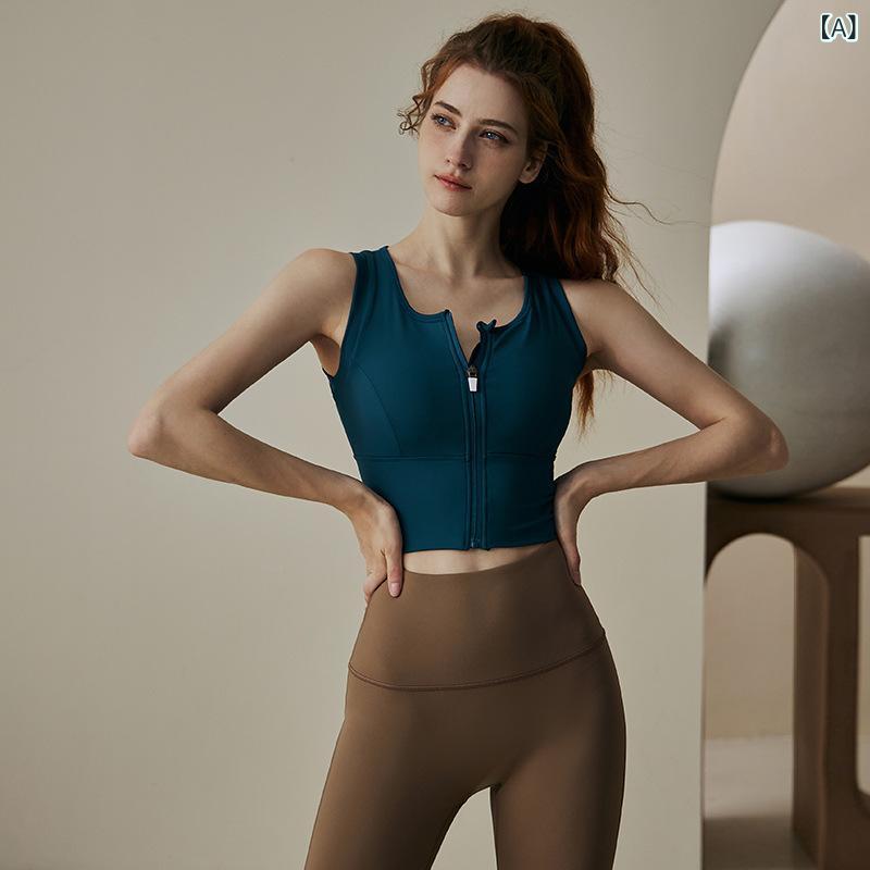 Ladies Wear - レディース スポーツブラ 前開き 防震 防下垂 ヨガブラ トレーニング ランニング フィットネス 背心 吸湿速乾 ナイロン スパンデックス 無袖 タイトフィット 通年 インクブルー ブラック カーキ パープル 女性用