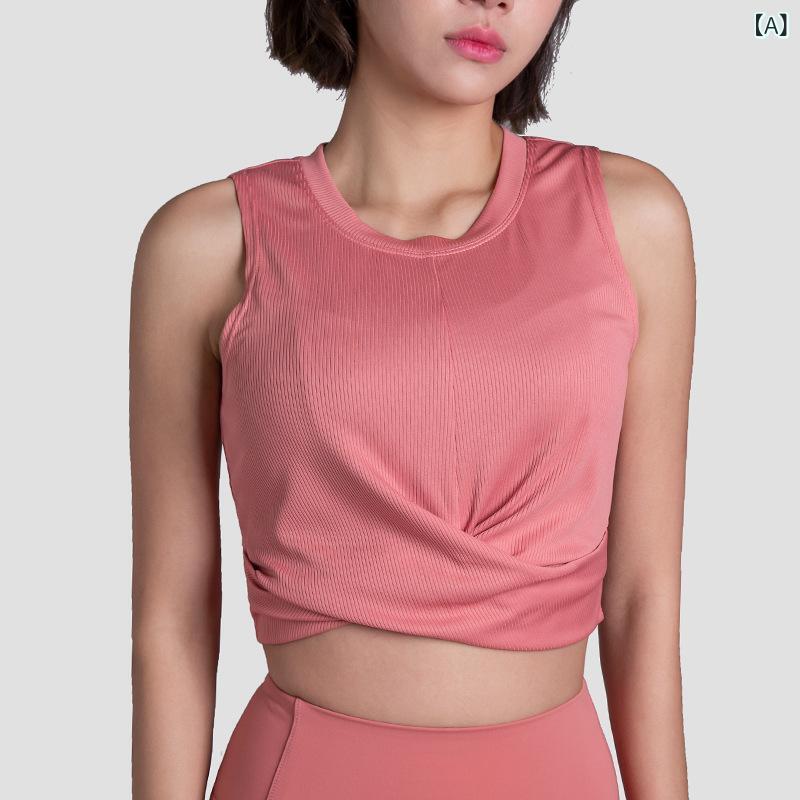 Ladies Wear - 女性用 無袖 タンクトップ ヨガトップス レディース 春夏 吸湿速乾 高弾性 通気性 接触冷感 ポリエステル混紡 フィットネス ランニング ジムウェア 及腰丈 セットイン かわいい カラーバリエーション 海棠 グレー ホワイト ブラック ライトグリーン