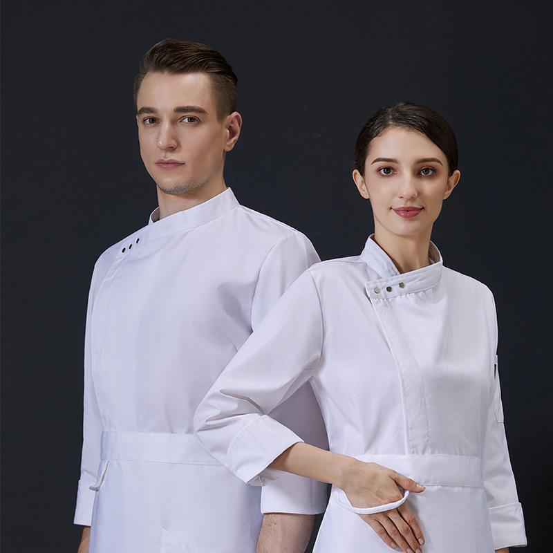 ・カテゴリ: 服装・用途: 厨師服・対象性別: 男女兼用・機能: 吸湿速乾・ボトムス丈: 長ズボン・主な素材: 綿混紡・素材の含有量: 綿30%以下・カラー展開: ホワイト、ブラック・サイズ展開: M、L、XL、XXL、XXXL、4XL・スタイル: トップス・袖丈: 長袖・ネックライン: 立ち襟