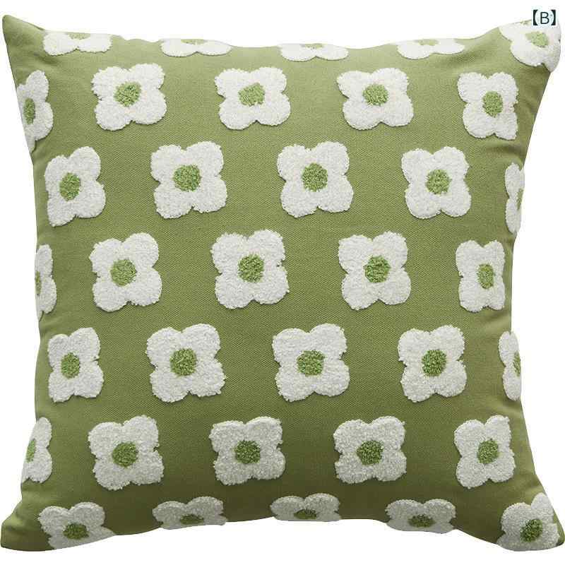 抱枕カバー 刺繍 植物 花柄 全綿 帆布 現代 シンプル インテリア グリーン系 多色 45cm角 45x45cm 45*45 リビング 部屋飾り 通年用 かわいい 軽量 柔らかい 洗える [2]