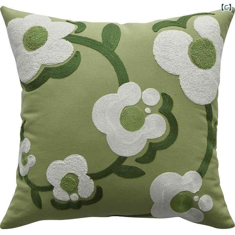 抱枕カバー 刺繍 植物 花柄 全綿 帆布 現代 シンプル インテリア グリーン系 多色 45cm角 45x45cm 45*45 リビング 部屋飾り 通年用 かわいい 軽量 柔らかい 洗える [3]