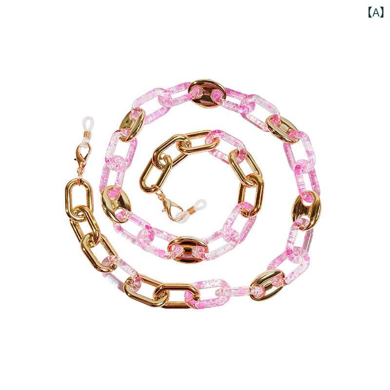 メガネチェーン アクセサリー メガネ ロープ ハングネック 防失防止 軽量 アクリル 合金 アイボリー ピンク系 ブラック 春夏 サマー 普段使い 通勤用 74cm 38g