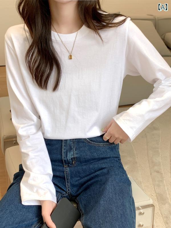 Rakuten - Tシャツ レディース 長袖 純棉 接触冷感 丸首 ゆったり トップス 白 黒 春夏 秋冬 伸縮性 吸湿速乾 免アイロン 日常 通勤 旅行 運動 かわいい 日韓カジュアル
