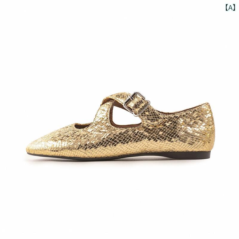 レディース シングルシューズ クロスストラップ 金色 銀色 グリッター ラウンドトゥ 平底 低幫 浅口 夏 春 秋 日常使い 女性用 かわいい 軽量 伸縮性 接触冷感 再生繊維 超纤内里 ゴールド シルバー ラッキーアイテム