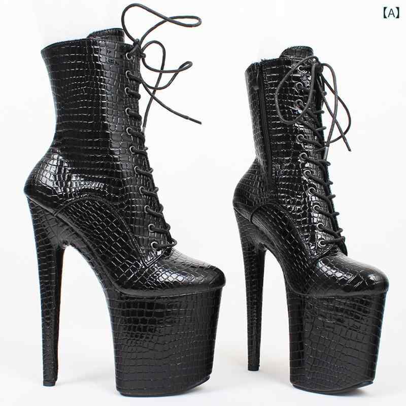 Sandal Boots - ショートブーツ メンズ レディース ワニ紋 高跟 防水台 スティレットヒール サイドジップ 厚底 低筒 ナイトクラブ ダンス モデル 歩行 大きいサイズ ブラック 人造PU 仿皮 内張り 加厚 騎士靴 民族風 風 ユニセックス