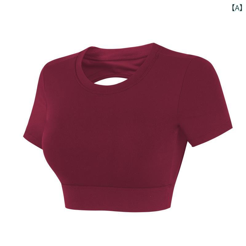 レディース ヨガトップス セクシー 背中開き 短袖 Tシャツ ピラティス フィットネス タイト 吸湿速乾 接触冷感 春夏 女性用 ランニング 筋トレ 部屋着 ニット混紡 ストレッチ ブラック 赤 ベージュ グリーン