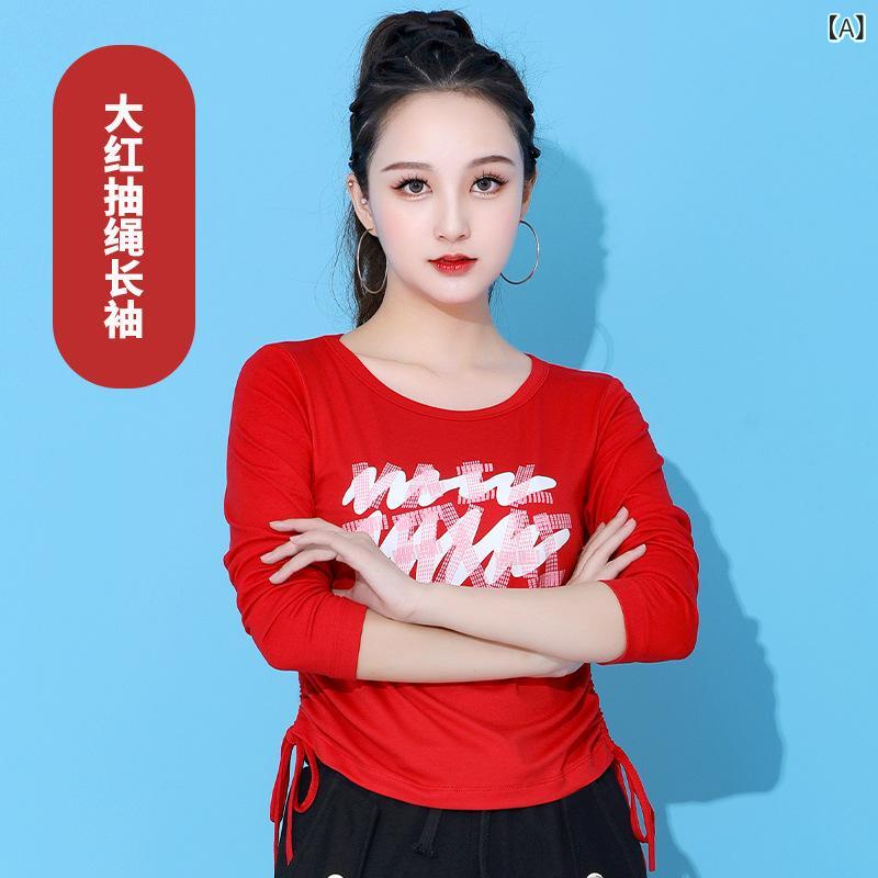 Rakuten - ダンスウェア レディース 秋 セットアップ 印花 綿 長袖 短袖 フィットネス ヨガ ピンク ブラック ホワイト 軽量 伸縮性 吸湿速乾 チーム 運動 ステージ トップス ボトムス トップス 切り替え デザイン 普段使い