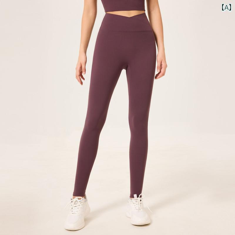 Tops - レディース ヨガパンツ 接触冷感 超強伸縮 抑菌 浅Vネック ハイウエスト 塑形 スリム 長ズボン ピーチカラー ピンク系 紫系 グレー系 ブラック 夏 秋 ランニング フィットネス サイクリング タイトシルエット 化繊混紡 ナイロン スパンデックス 吸