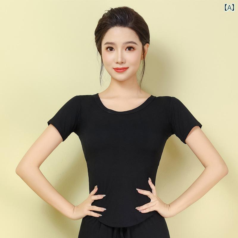 Tops - ダンス トップス レディース 現代舞 練習着 長袖 修身 プロフェッショナル 形体訓練 モダレル素材 伸縮性 通年対応 ブラック 藕粉 グレー系 ラウンドネック Vネック フィット感 ステージ ラテン 民族舞 フィットネス