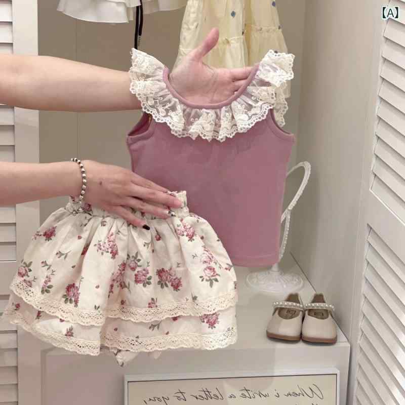 女児 トップス ショートパンツ セット 夏 子供服 女の子 中小 かわいい 花柄 花辺 綿 柔らか素材 薄手 清涼 通気性 吸湿速乾 短袖 ノーカラー ベビー キッズ 普段使い カジュアル 韓国風