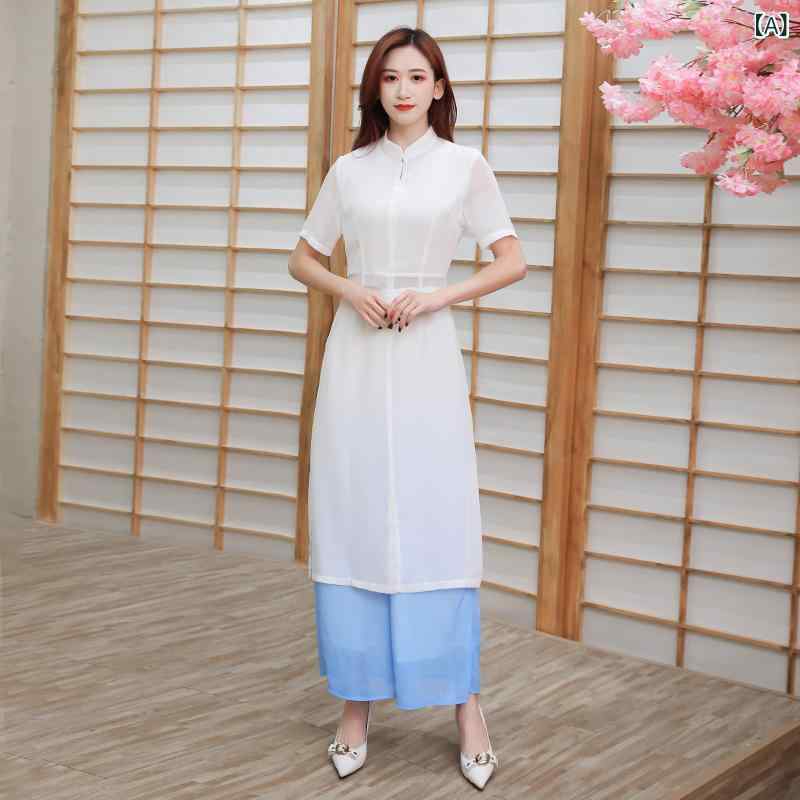 作業着 女性用 足浴技師 SPA店 ホテル制服 雪纺 セットアップ 長袖 立領 ロング丈 吸湿排汗 ポリエステル 白 春夏 秋冬 通勤 通年使い 軽量 伸縮性 気質 エレガント セット