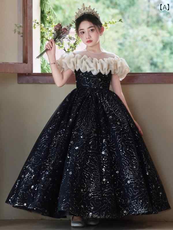 女の子 子供 ドレス 演奏礼服 プリンセスドレス 女児 大きめサイズ 黒 レース セッ...