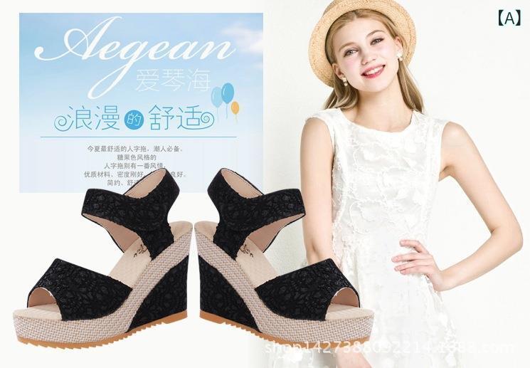 Loose - サンダル 女性用 夏 魚嘴 ハイヒール 厚底 ウェッジソール 防水台 足首ストラップ レース 切り抜き 通気性 耐摩耗 磨砂加工 ピースカラー 低筒 黒 金色 ピンク系