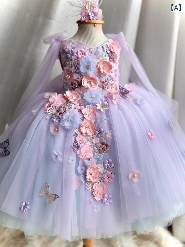 樂天商城 - 女の子 ドレス 女児 礼服 刺繍 プリンセス スカート 女童 蓬蓬スカート チュール スカート プリンセスドレス かわいい 女の子用 花柄 仙子風 ギャザースカート ポリエステル 麻 裏地 付き 3〜8歳 中小童 80〜160cm 通年 プリンセススタイ