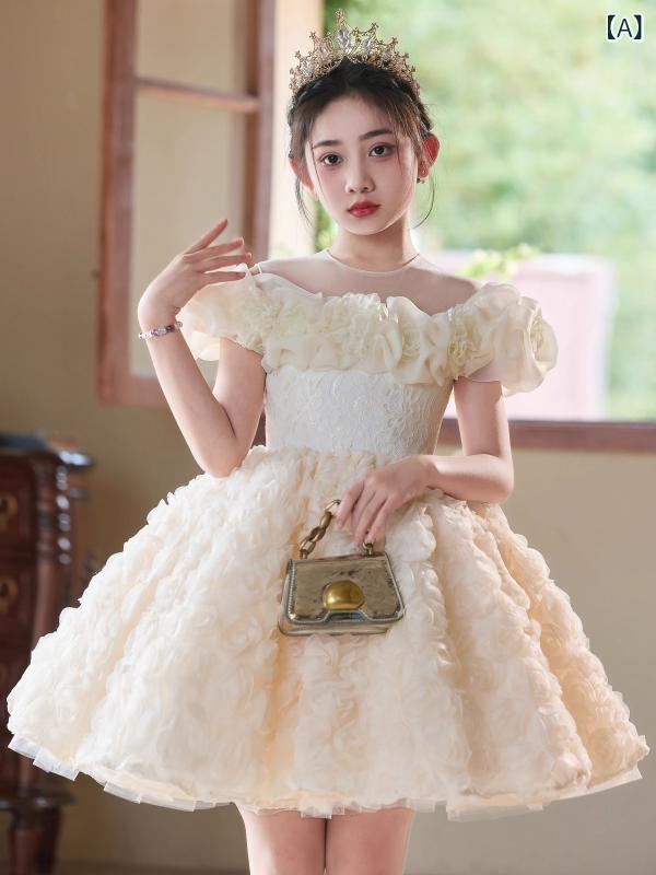 樂天商城 - 女の子 礼服 子供 女児 パーティードレス プリンセスドレス 短め 香槟色 レース セットアップ プリーツ加工 化繊混紡 聚酯繊維 春秋夏 かわいい 演出 誕生日 発表会 通学 普段使い 軽量 伸縮性