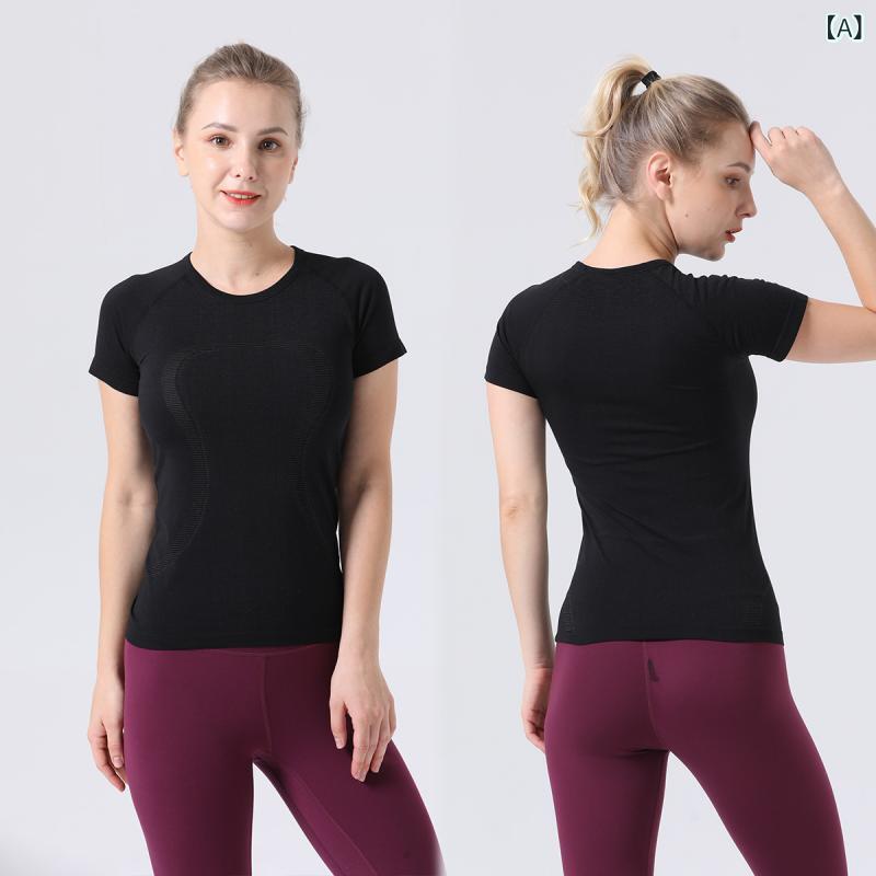 Rakuten - レディース ヨガ トップス ラウンドネック 短袖 Tシャツ 吸湿速乾 透気性 ニット ナイロン 綿 伸縮性 ブラック ホワイト グレー ピンク 紫 青 緑 ベージュ オレンジ 赤 秋冬 通勤 ランニング ダンス 部屋着