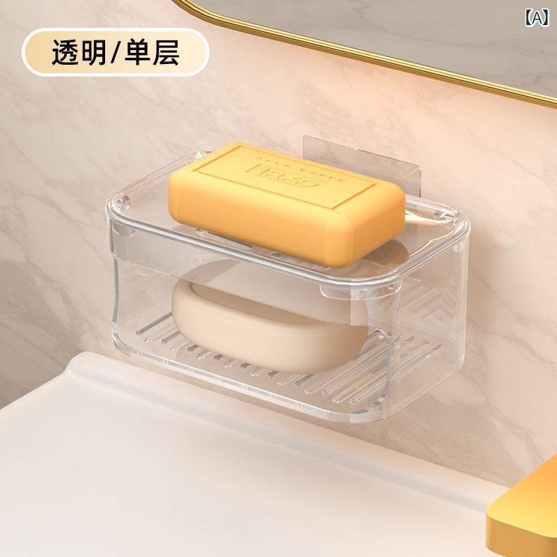 ソープディッシュ 壁掛け 石鹸置き おしゃれ 水切り 浴室 バス用品 粘着式 簡単取り付け 1段 クリア