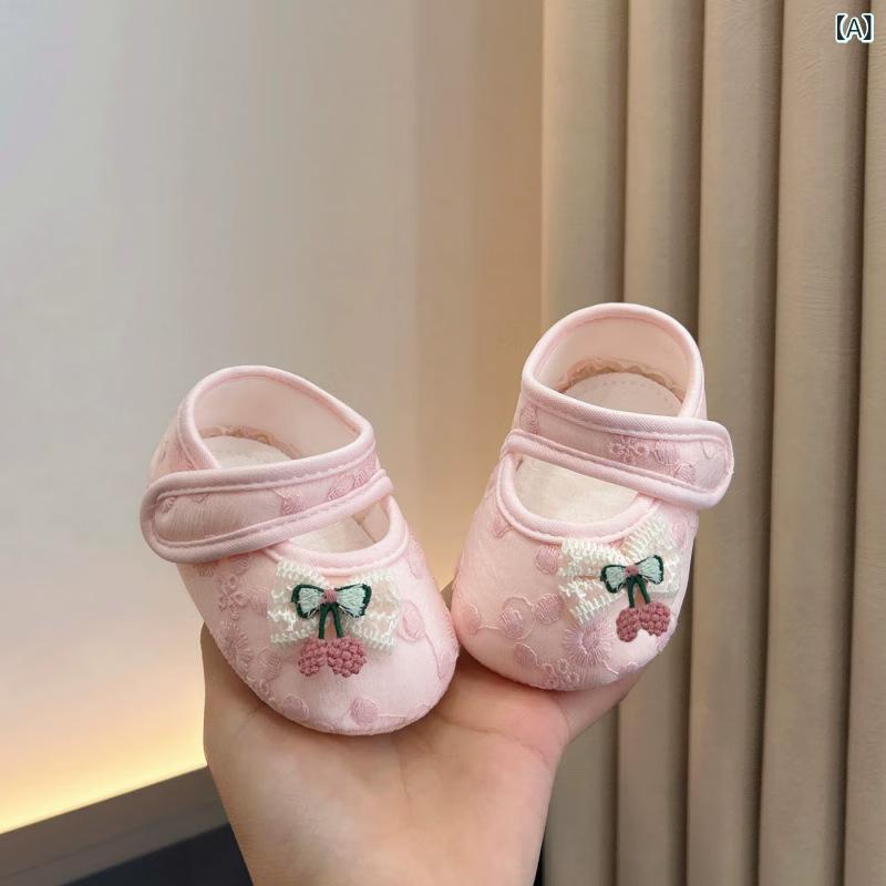 ベビー 女の子 歩き始め靴 プリンセスシューズ 綿布 防滑 柔らかい底 春秋 ピンク系 ホワイト レース バブルフープ かわいい 甘め 学院風 軽量 通気性 魔術テープ 単厚 純色 車縫い