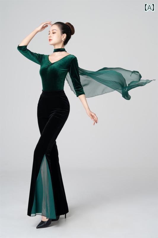 ・カテゴリ: ダンス服・対象: 女性・主な素材: ベロア・素材組成: ポリエステル80%・用途: ダンス・スポーツ・スタイル: Vネック・袖丈: 中袖、長袖・カラー展開: ダークグリーン、ブラック・サイズ展開: S、M、L、XL、XXL、XXXL