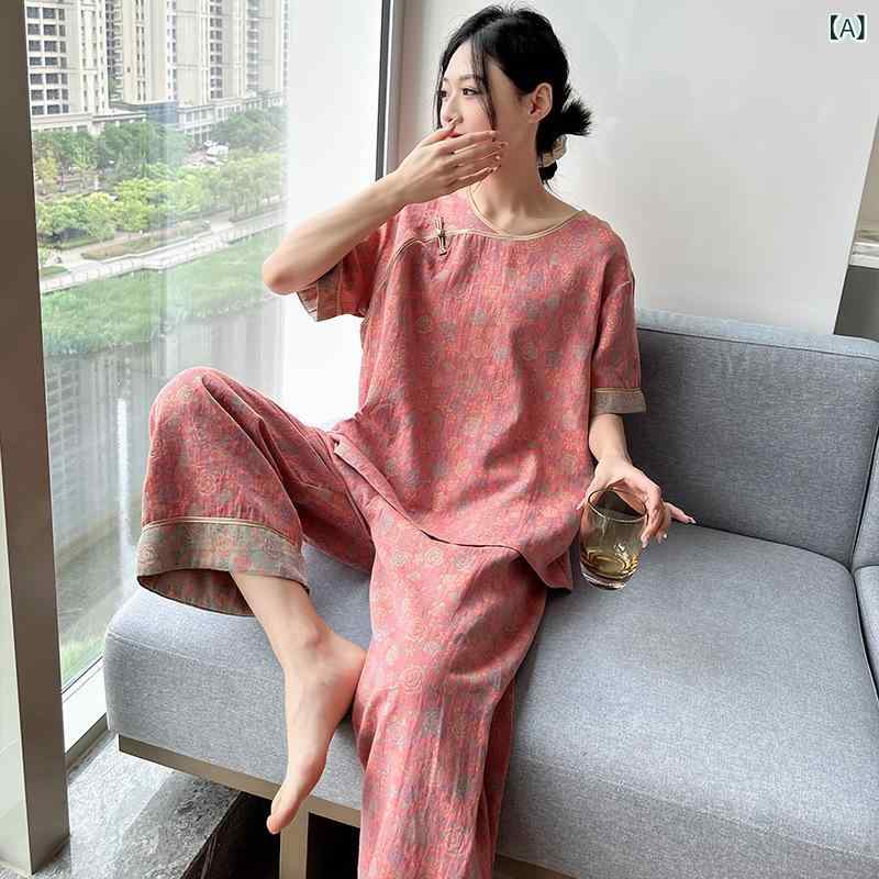 パジャマセット 女性用 大きいサイズ 夏用 薄手 ゆったり 綿100％ 透気性 快適 部屋着 レディース 純綿 ホームウェア セットアップ ラウンジウェア カジュアル ルームウェア 吸湿 速乾 コットン ゆったりシルエット 丸首