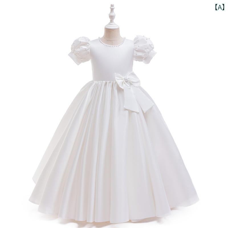 樂天商城 - 女の子 ワンピース キッズ 子供 女児 レディース 礼服 ドレス プリンセス スカート 蓬蓬スカート 夏 春夏 花柄 演出 ピアノ発表会 誕生日パーティー チュール プリーツ 加工 ポリエステル 涤纶 白色 ホワイト 120cm 130cm 140cm