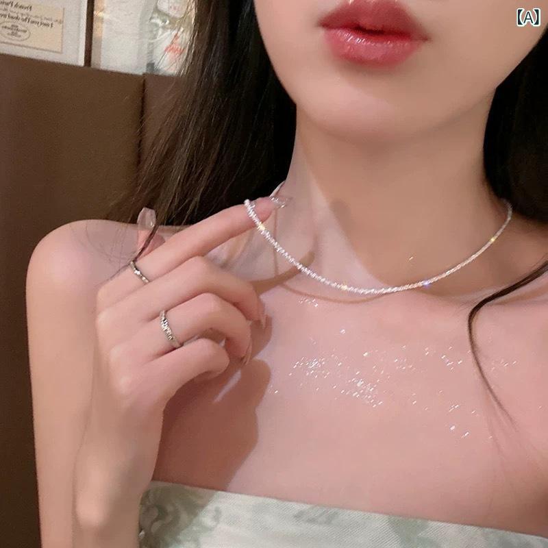 Rhinestone - レディース ネックレス 満天星 波光 粼粼 フラッシュ シンプル 個性 小众 軽奢 気質 鎖骨チェーン 銀色 几何型 合金 坠子 銅 電気メッキ加工 ファッション 通勤 chic風 軽量 41cm 50cm