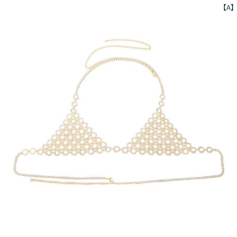 SWAROVSKI - ボディチェーン 女性用 キラキラ水晶 豪華 セクシー ビキニチェーン セット ゴールド シルバー 合金人工宝石 幾何学デザイン 欧米風 秋冬 パーティー 派手 アクセサリー