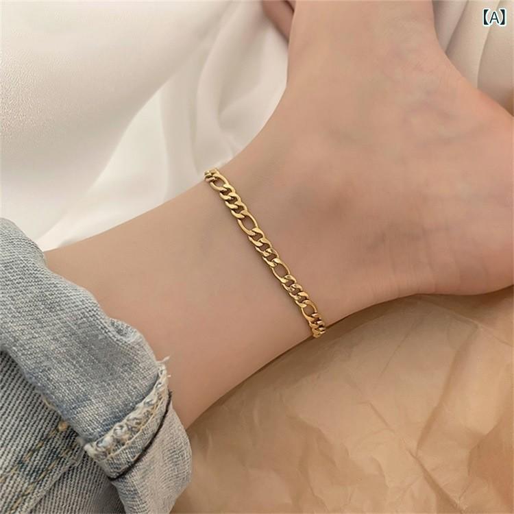 脚飾 女性用 脚チェーン メンズ レディース シンプル レトロ 金属 チェーン 幾何学 デザイン 金色 銀色 合金 夏 普段使い 切り替え 百搭 人気 アクセサリー
