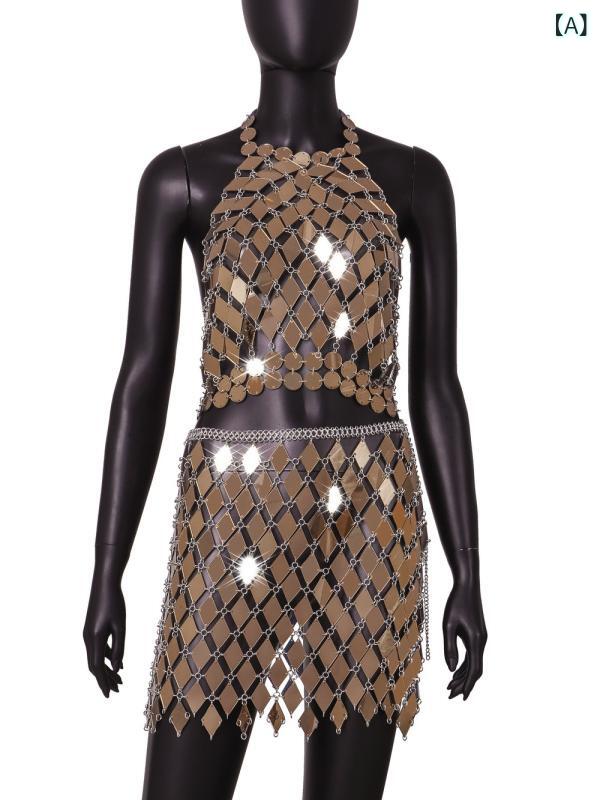 Camisoles - ワンピース セクシー 背中開き 包臀 中長丈 一字領 ノースリーブ 切り替え 金属風 ポリエステル スパンデックス 伸縮性 ブラウン 均码 街頭風 潮人 個性 欧美 スタイル 接触冷感 軽量 通勤 普段使い アウトドア