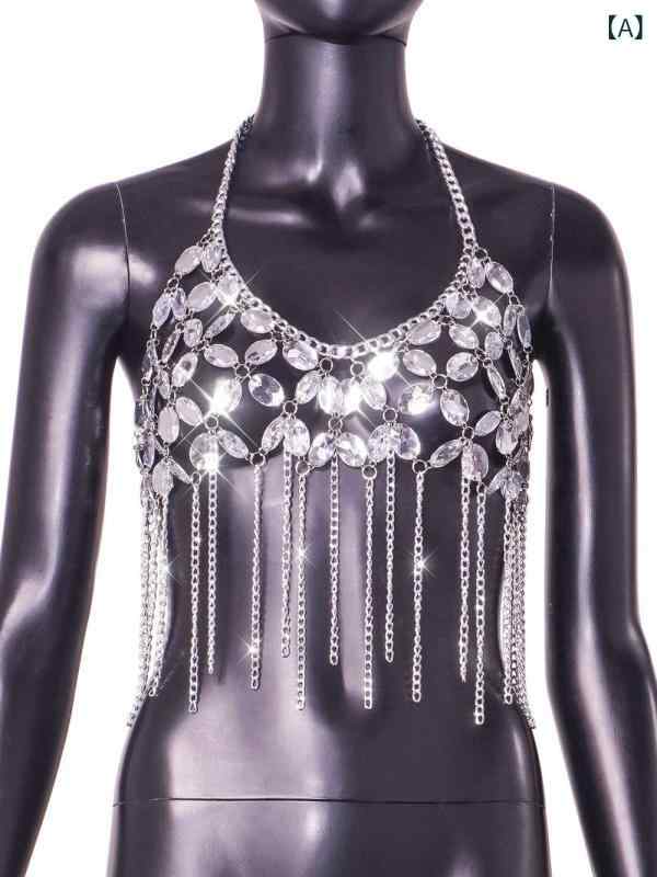 Camisoles - トップス レディース 夏 セクシー 背中開き 宝石 PVC チェーン シルバー 接触冷感 軽量 伸縮性 私服 かわいい 切り替え デザイン ハイネック キャミソール ブラウス シルク調 女性用 普段使い 通勤 通学 アウトドア