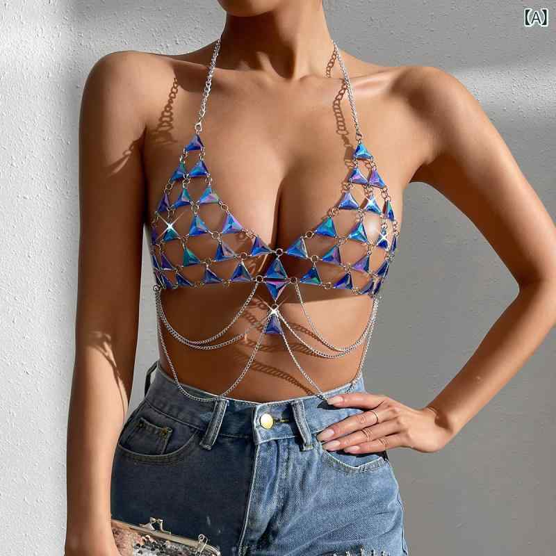 Other - キャミソール レディース 吊り下げ 背中開き 宝石付き セクシー 夜店 ビーチ 純色 メタリック素材 接触冷感 伸縮性 ハイエンド ブルー ゴールド ホワイト グリーン ブラック レッド ピンク 天藍 紫 春夏 私服 名媛 ストリート 個性派 通勤 普段