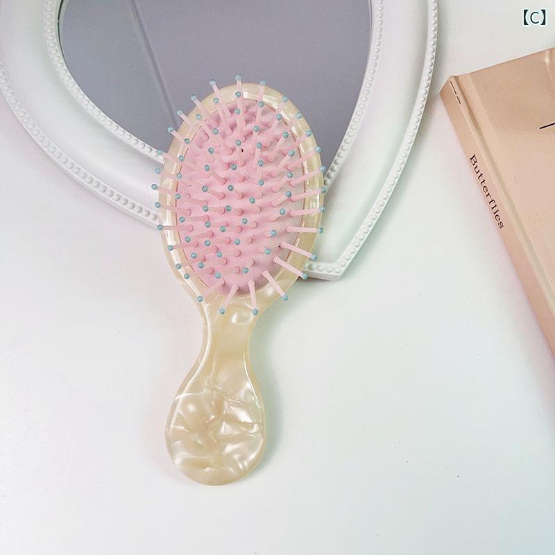 ヘアブラシ レディース ミニ クッションブラシ パドルブラシ かわいい 高級感 コンパクト 軽量 携帯用 マッサージ 頭皮ケア サラサラ 絡まない 持ち運び 旅行用 自宅用 くし コーム スタイリング narukimar-11100988 naruki サンプル画像3
