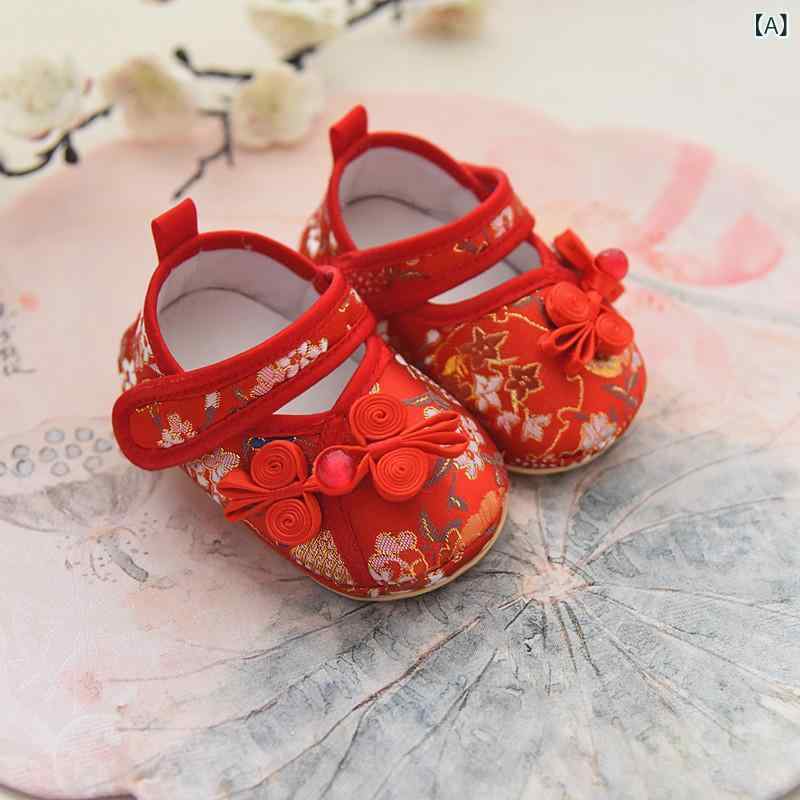ベビーシューズ 男女兼用 赤ちゃん 学歩靴 ソフトソール 刺繍 ローカット 春夏秋 通気性 防滑 赤 ニッケルゴールド ピンク 魔術テープ 低めかかと 軽量 民族風