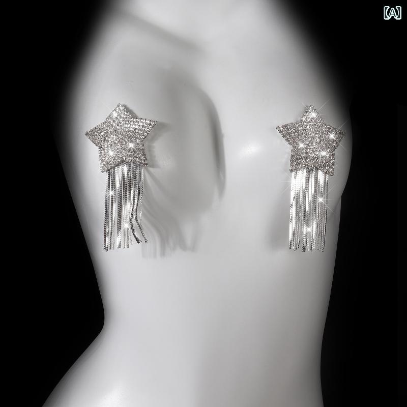 Other - 胸貼 レディース 星形 流蘇 水晶 銀色 電気メッキ加工 星モチーフ フラッシング 派手 個性 キラキラ パーティー クラブ ダンス 情趣 アクセサリー 飾り 夏 接触冷感 軽量 伸縮性 かわいい セクシー ユース 普段使い